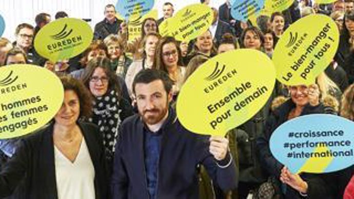 Des salariés de Triskalia, à Landerneau (Finistère), lors de l’annonce du nom de l’union fin janvier dernier.